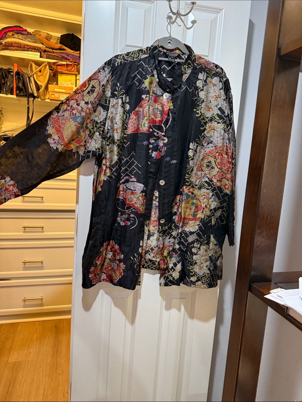 Citron Black Floral-Print Button Front Jacket